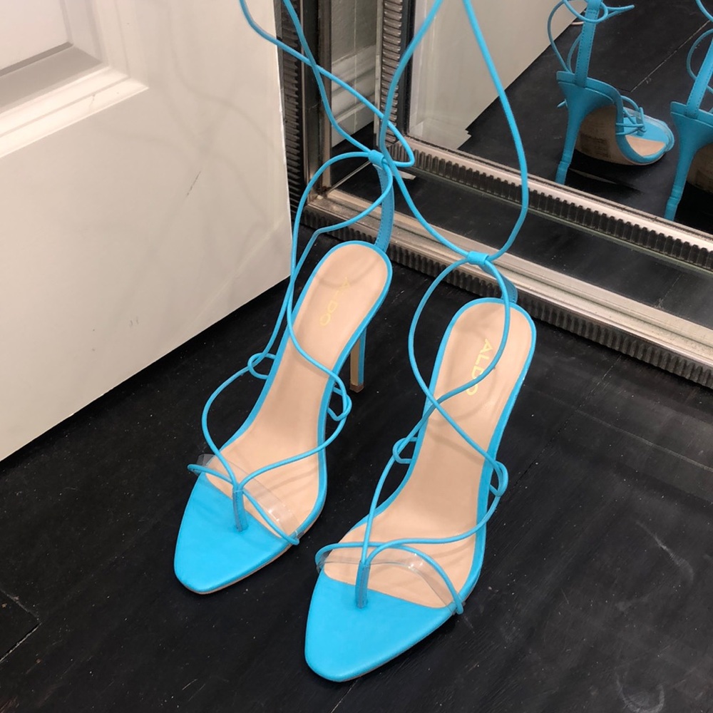 ALDO blue toe lace up thong sandal heel